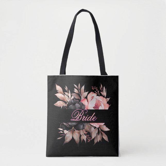 Tote Bag Elégant Beige Blush Floral Bride Script Aquarelle (Devant)