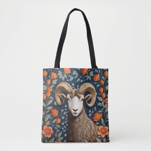 Tote Bag Elegant Big Horn Sheep William Morris Inspired  (Devant)