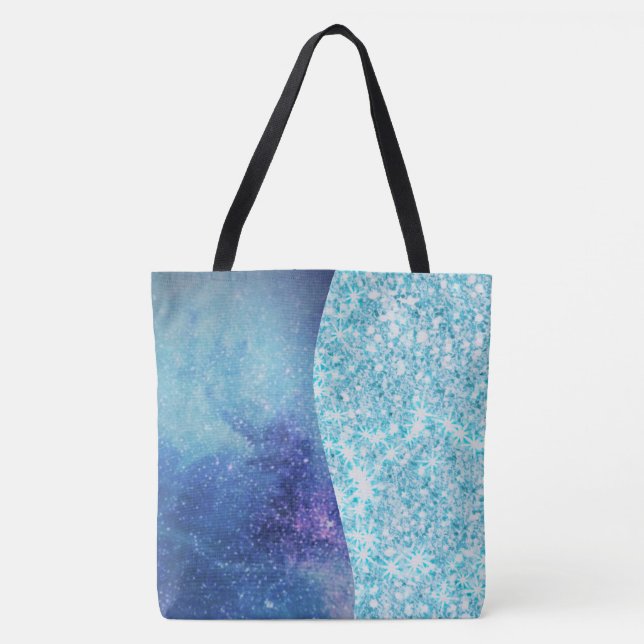 Tote Bag Elégant Bleu Moderne dégradé galaxie parties scint (Devant)