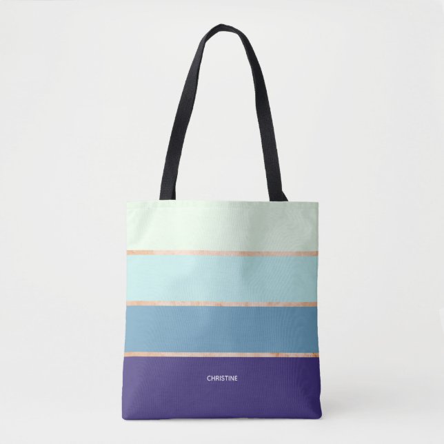Tote Bag Élégant bleu moderne rayé Prénom Femmes (Devant)
