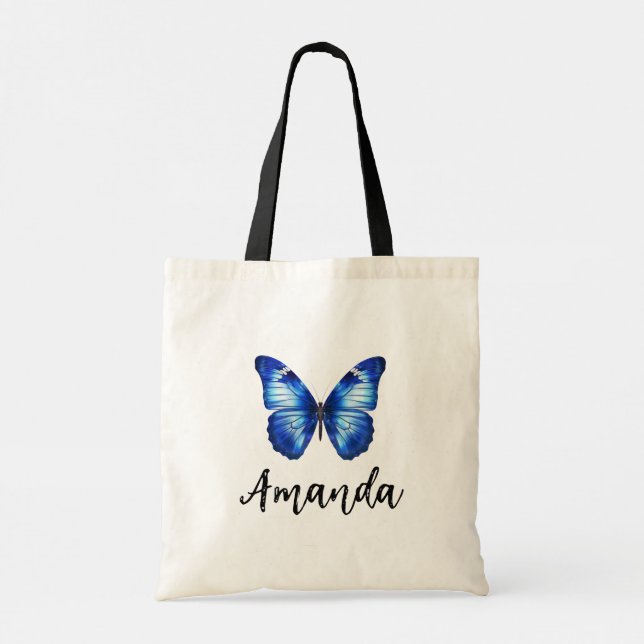 Tote Bag Elégant Bleu Nom Papillon Fille (Dos)
