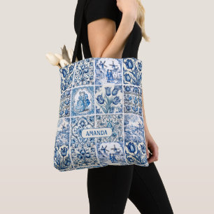 Tote Bag Elégant Bleu Pays toile fleurie
