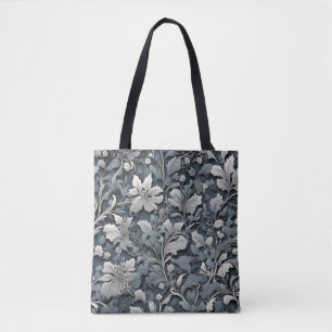 Tote Bag Elégant bleu poussiéreux argent blanc gris gris fl