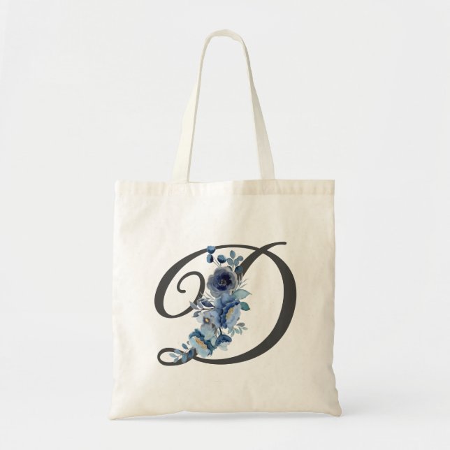 Tote Bag Élégant Blush et Bourgogne Floral Monogramme initi (Devant)