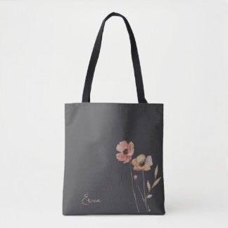 Tote Bag Élégant Boho Aquarelle Fleur Sauvage Blush Mélanco