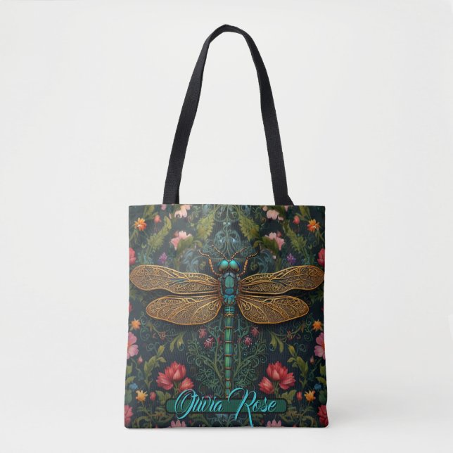Tote Bag Élégant botanique de libellules Art nouveau (Devant)