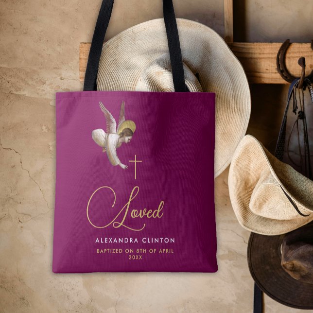 Tote Bag Élégant Bourgogne Gold Love Angel Calligraphie Typ (Créateur téléchargé)