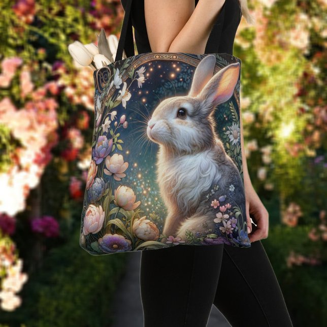 Tote Bag Elégant Bunny Floral Art Nouveau Pâques (Créateur téléchargé)