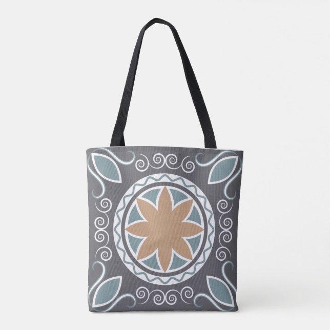 Tote Bag Elégant Carrelage Motif Bleu & Gris Mode Design (Dos)