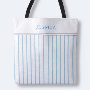 Tote Bag Élégant Chic Bleu et Blanc Motif Rayé Simple