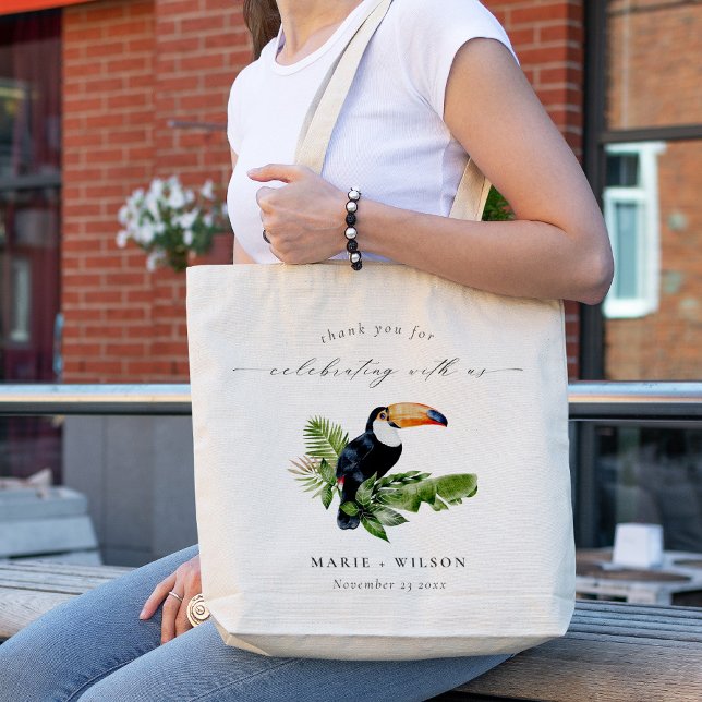 Tote Bag Élégant Chic Tropical Rainforest Mariage Toucan (Créateur téléchargé)