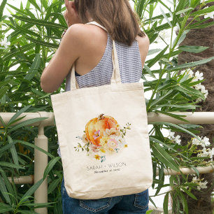 Tote Bag Élégant Citrouille blanc doux Mariage floral