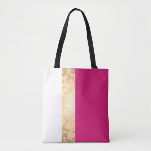 Tote Bag élégant clair faux or rose rayures blanches