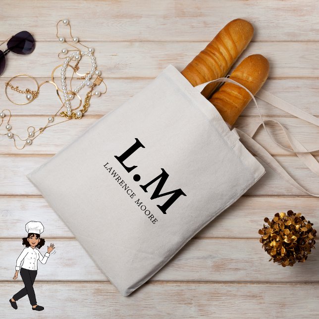 Tote Bag Élégant classique Type Nom Chef Monogramme (Elegant Monogram Black Initials Name Classic Typo Tote Bag for Chef)