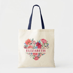 Tote Bag Élégant Cœur Floral Mariée Personnalisée