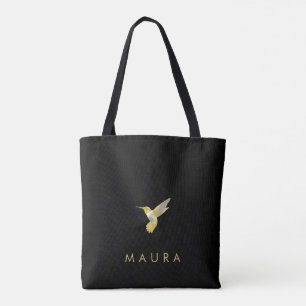 Tote Bag Élégant colibri d'or personnalisé sur noir