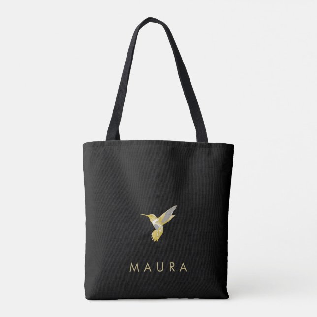 Tote Bag Élégant colibri d'or personnalisé sur noir (Dos)