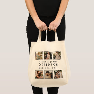 Tote Bag Elégant Collage Photo Couple Anniversaire Moderne