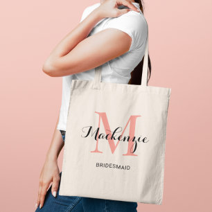 Tote Bag Élégant Coral rose Personnalisé Mariage Nom de la 