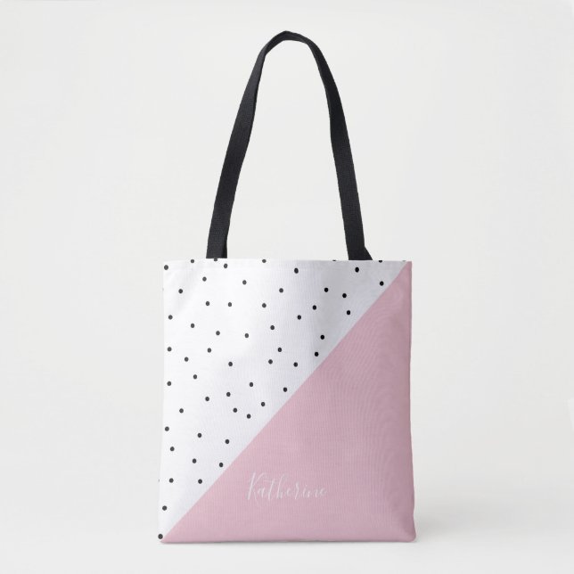 Tote Bag Elegant cute geometric black dots pastel pink (Devant)