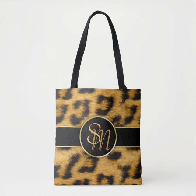 Tote Bag Élégant Empreinte de léopard Monogramme Script - S (Devant)