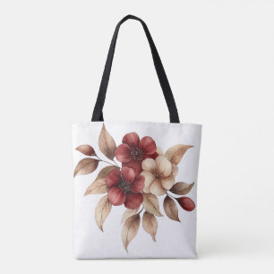 Tote Bag Élégant floral aquarelle bordeaux et crème