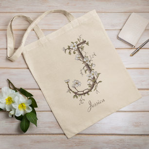Tote Bag Élégant floral 'J' Monogramme botanique Nom person