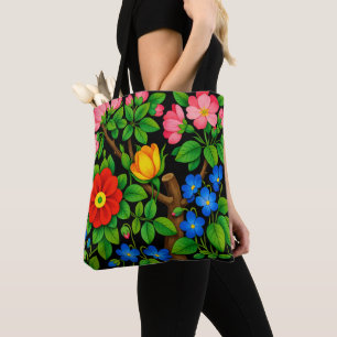 Tote Bag Élégant floral noir 