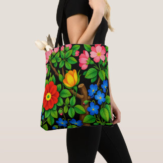 Tote Bag Élégant floral noir 