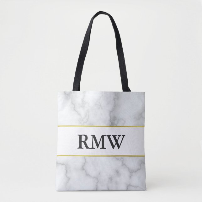 Tote Bag Élégant Gold Faux Marbres blancs Initiales Monogra (Devant)