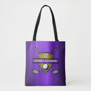 Tote Bag Elégant Gold Shield Golf Monogramme Design