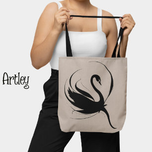 Tote Bag Élégant gothique noir cygne Fleur Tatouage Art