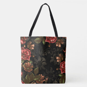 Tote Bag Élégant gravé noir Vintage floral