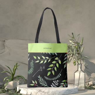 Tote Bag Elegant Green Leaves Pattern Classy Trendy