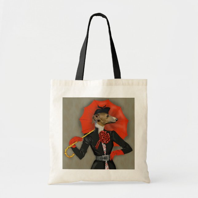 Tote Bag Elégant Greyhound et parapluie rouge (Devant)