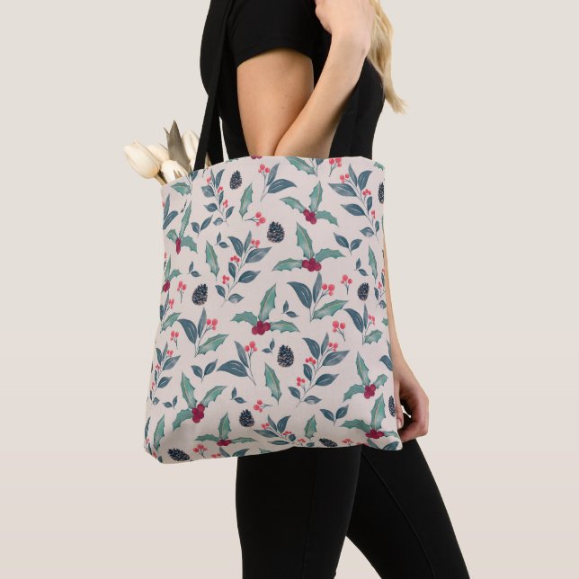 Tote Bag Elégant hiver floral aquarelle Noël (De près)