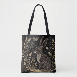 Tote Bag Elégant lapin en noir et beige
