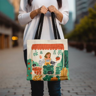 Tote Bag Élégant Marché Fermier Éco Convivial Épicerie