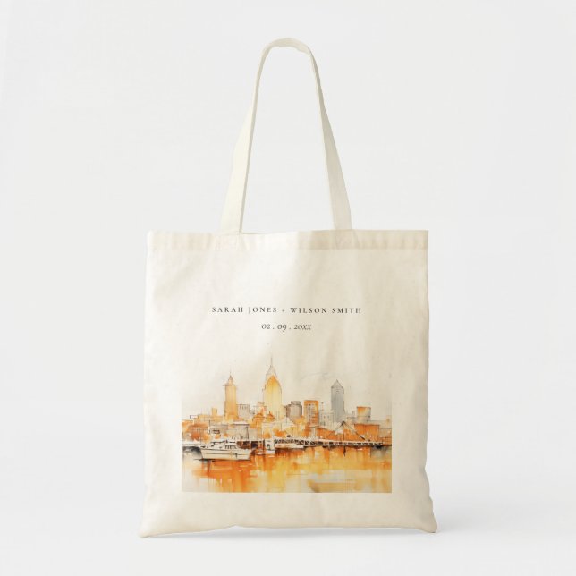 Tote Bag Élégant Mariage d'aquarelle Skyline de Nashville C (Devant)
