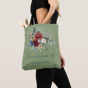 Tote Bag Élégant Mariage de script de la Bourgogne Florale