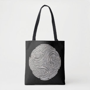 Tote Bag Elégant médaillon d'argent noir Art nouveau