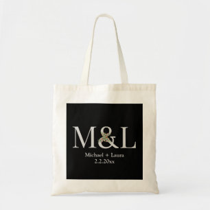Tote Bag élégant minimaliste mariage monogramme noir