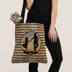 Tote Bag Élégant moderne doré rayures noires Fête des Mères