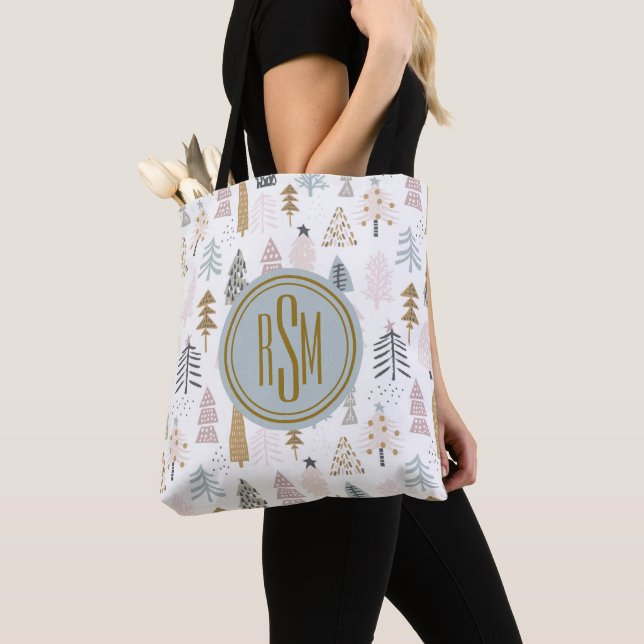 Tote Bag Élégant Monogramme, Arbres d'hiver rustiques (De près)