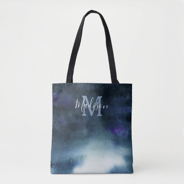 Tote Bag Élégant Monogramme de la fête de mariée bleu marin (Devant)