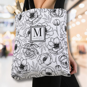 Tote Bag Élégant Monogramme Floral Initial