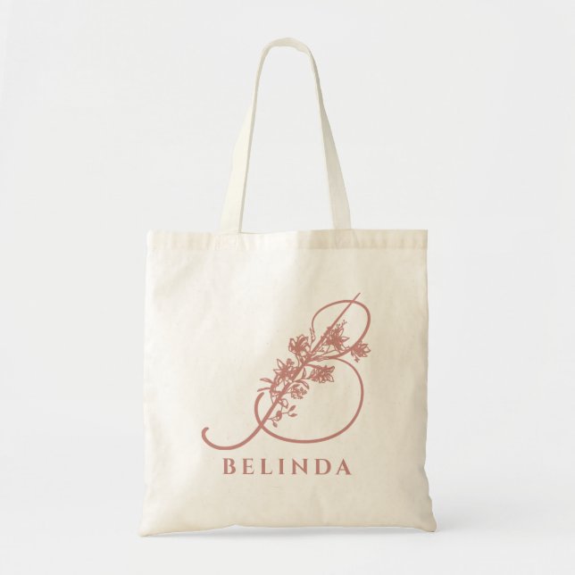 Tote Bag Élégant Monogramme Floral Pink Bridal (Devant)