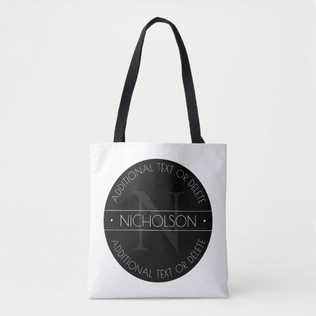 Tote Bag Élégant Monogramme moderne modifiable noir et blan (Devant)