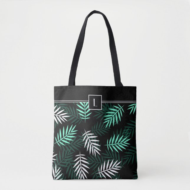 Tote Bag Élégant Monogramme Motif végétal vert (Devant)