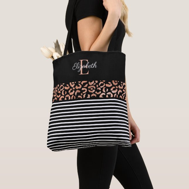 Tote Bag Élégant Monogramme noir Leopard Poster de animal F (De près)